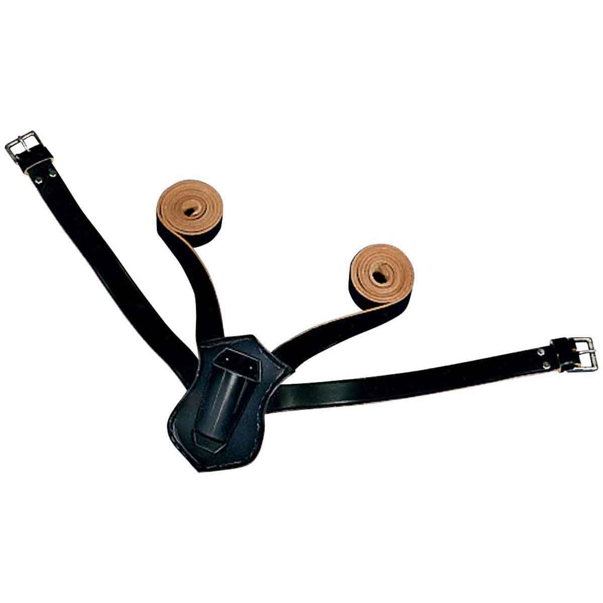 Double Strap Leather Carrying Belts, available in black or white.