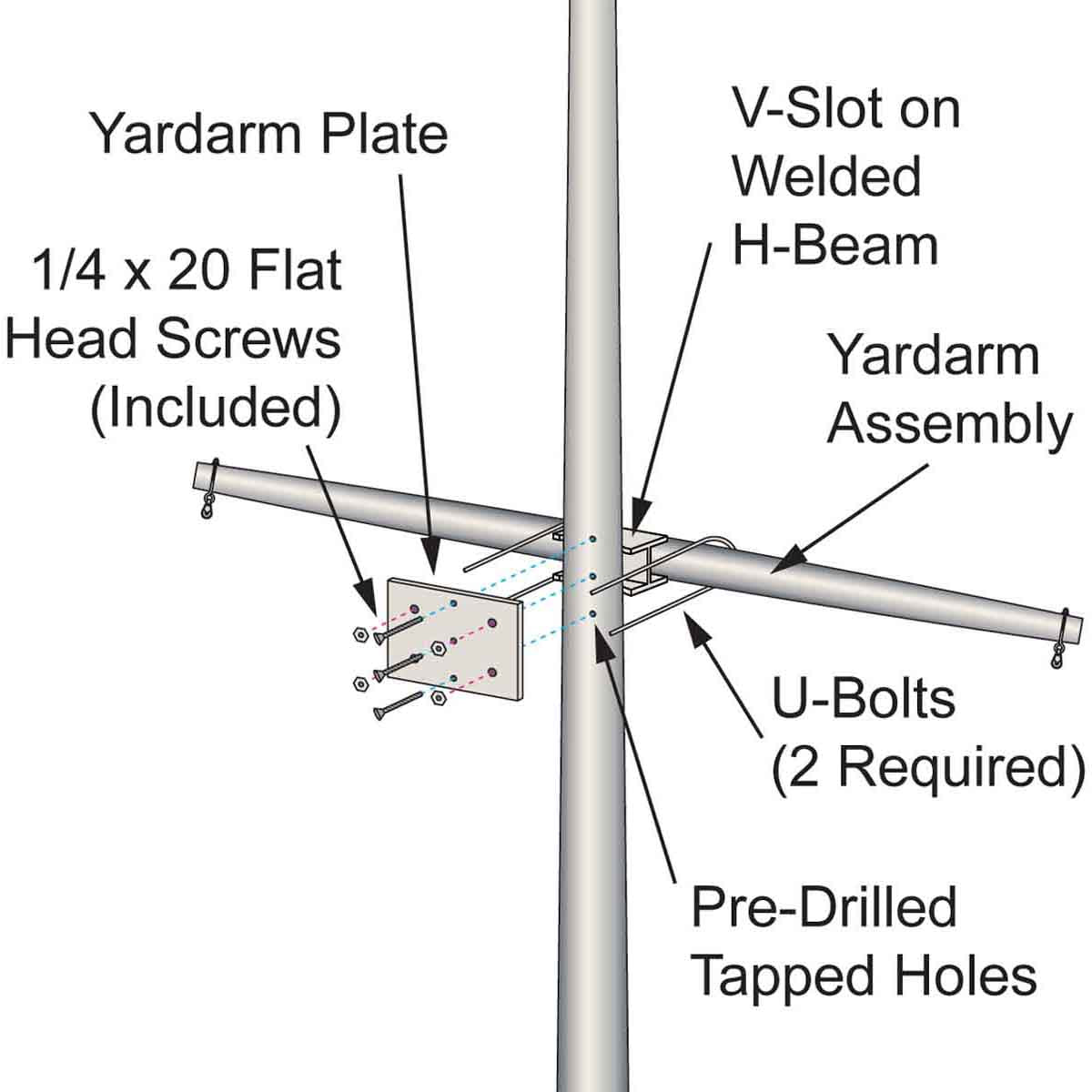 Single Mast Nautical Series with Yardarm - Clear Anodized