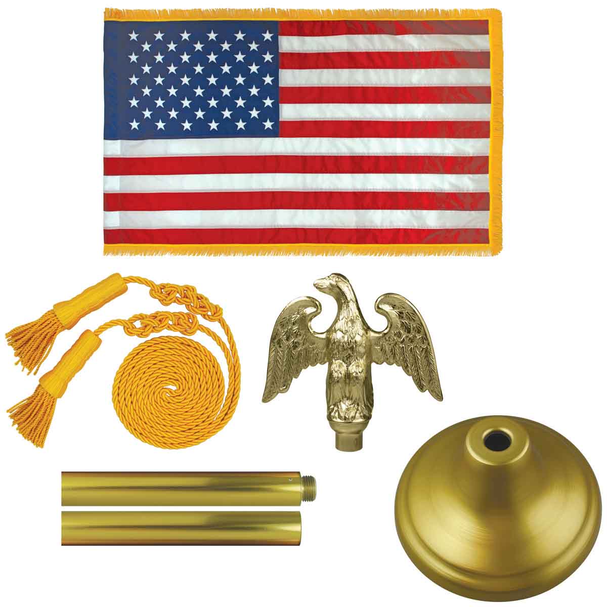 Deluxe US Indoor Parade Flag Set with Gold Aluminum Poles